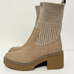DV Dolce Vita Womens Chunky Heel Chelsea Boots Sock 6.5 Beige Faux Suede Capsule